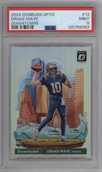 Drake Maye from the 2024 Donruss Optic set graded by PSA and given an overall grade of 9.