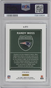 Randy Moss from the 2021 Panini Donruss Optic set graded by PSA and given an overall grade of 10.