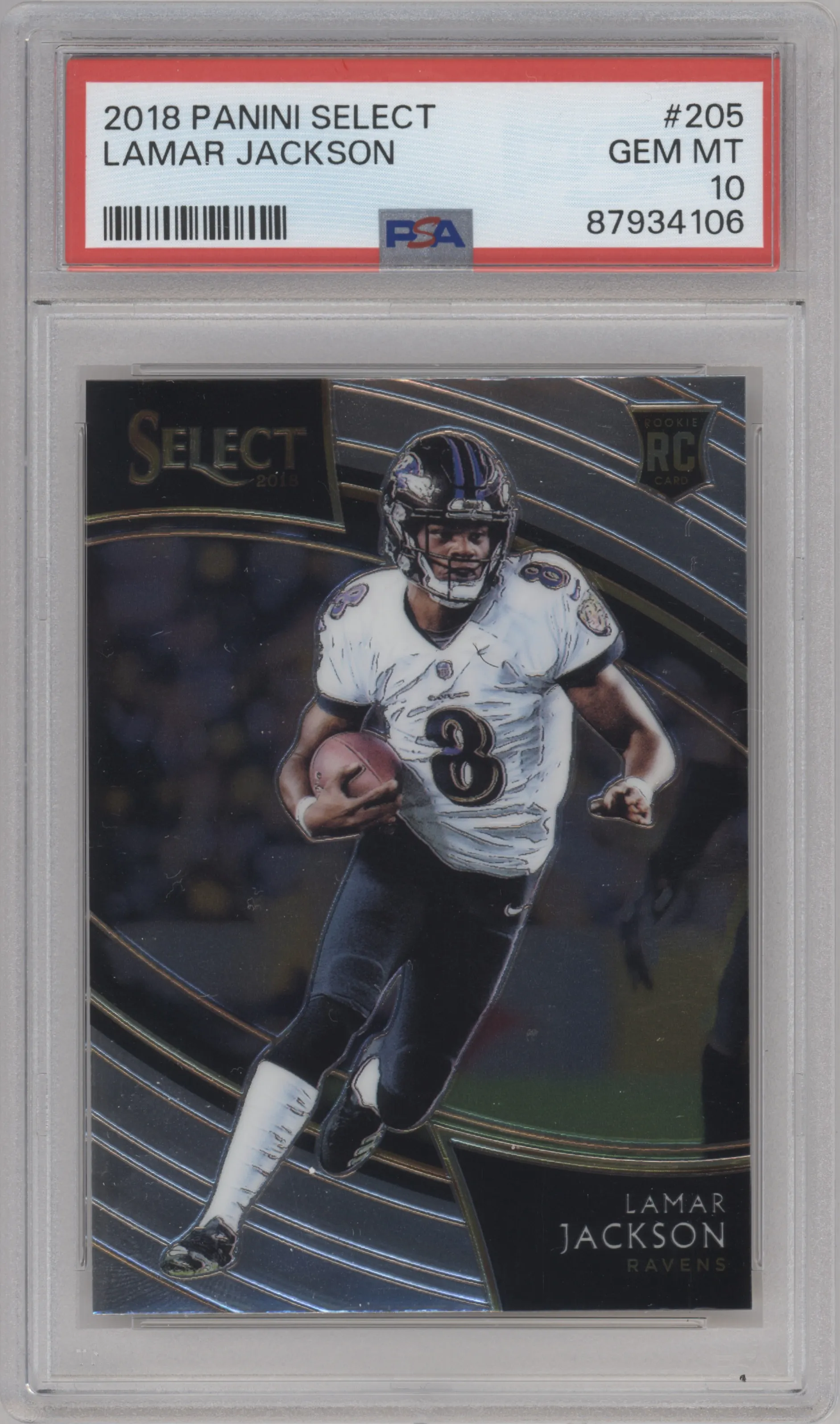 2018 Panini Select Field Lvl. Lamar Jackson #205 PSA 10