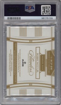 Bobby Witt Jr. from the 2022 Panini Flawless set featuring a Sapphire parallel graded by PSA and given an overall grade of 9.