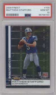 Matthew Stafford from the 2009 Topps Finest set graded by PSA and given an overall grade of 10.