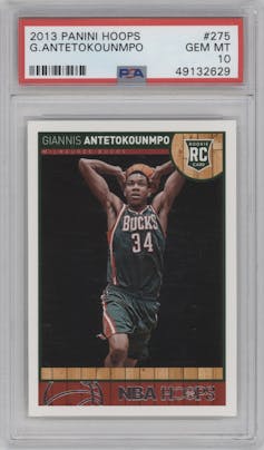 Giannis Antetokounmpo from the 2013-14 Panini NBA Hoops set graded by PSA and given an overall grade of 10.