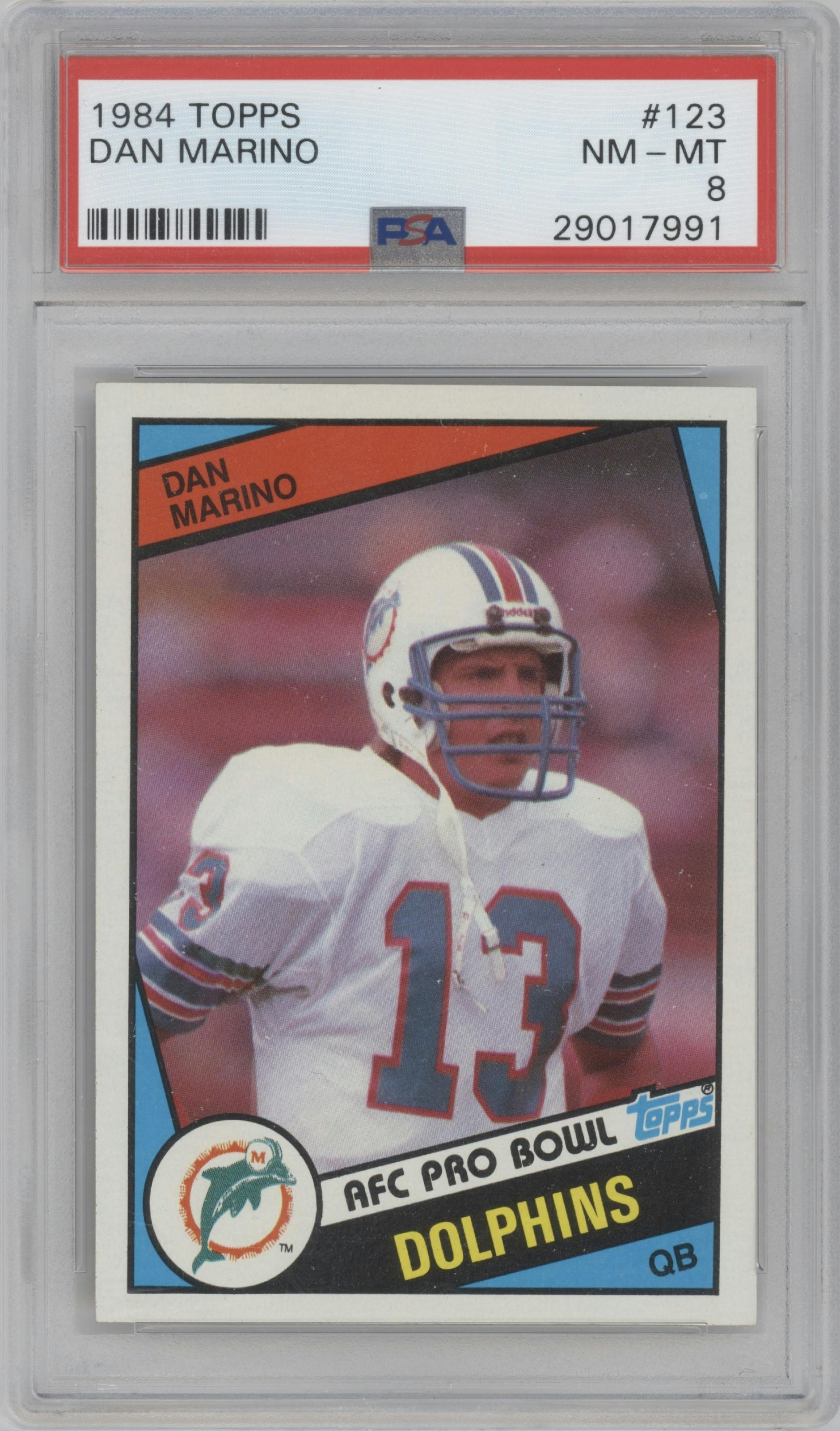 Dan Marino from the 1984 Topps set graded by PSA and given an overall grade of 8.