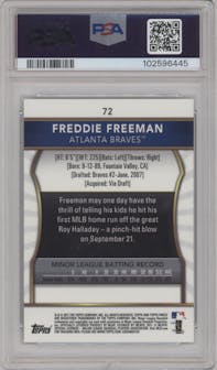 Freddie Freeman from the 2011 Topps Finest set graded by PSA and given an overall grade of 9.