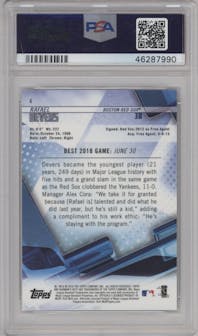 Rafael Devers from the 2018 Bowman’s Best set featuring a Gold Refractor parallel graded by PSA and given an overall grade of 9.