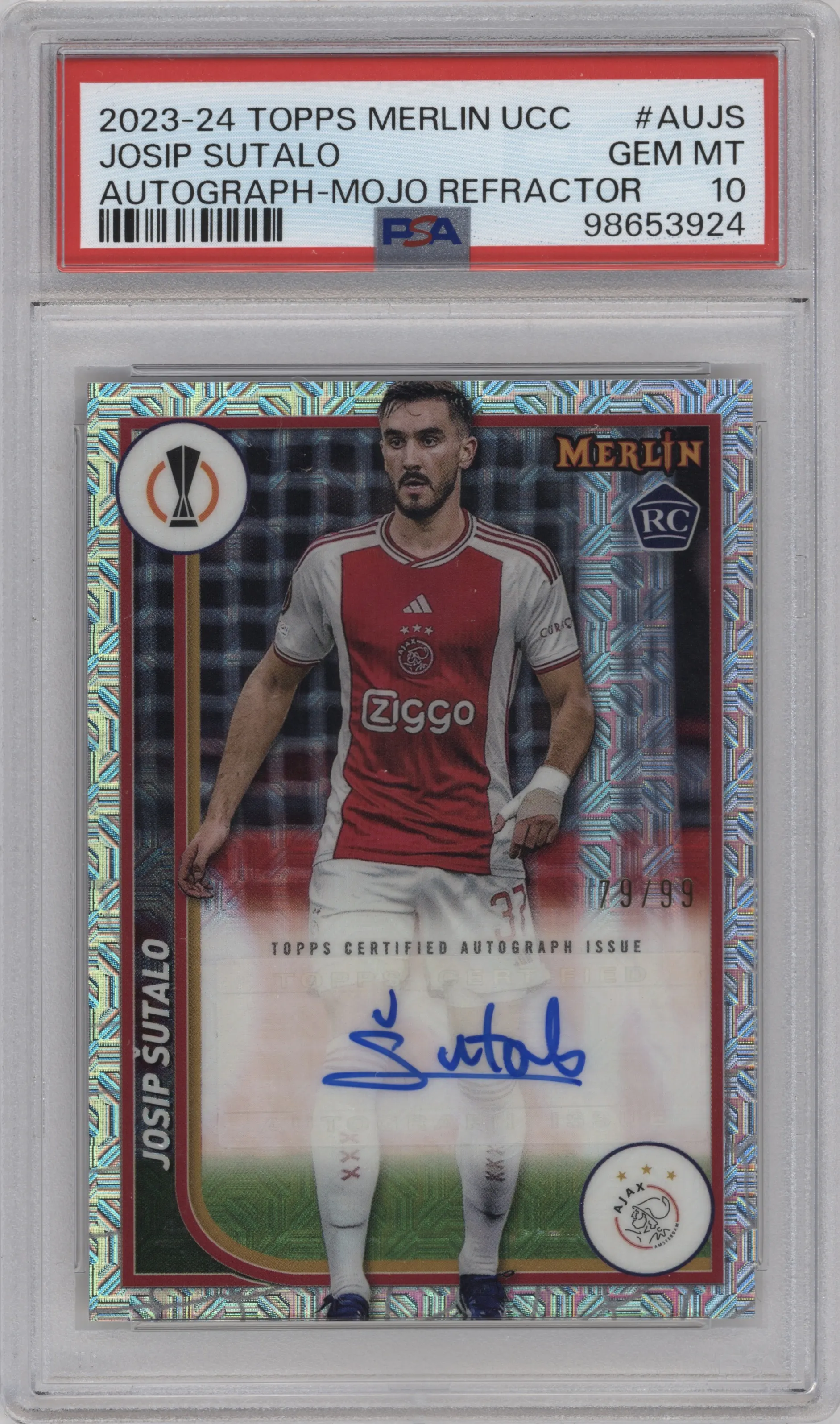 2023 Topps Merlin UEFA Club Competitions Auto Josip Sutalo Mojo Refractor PSA 10