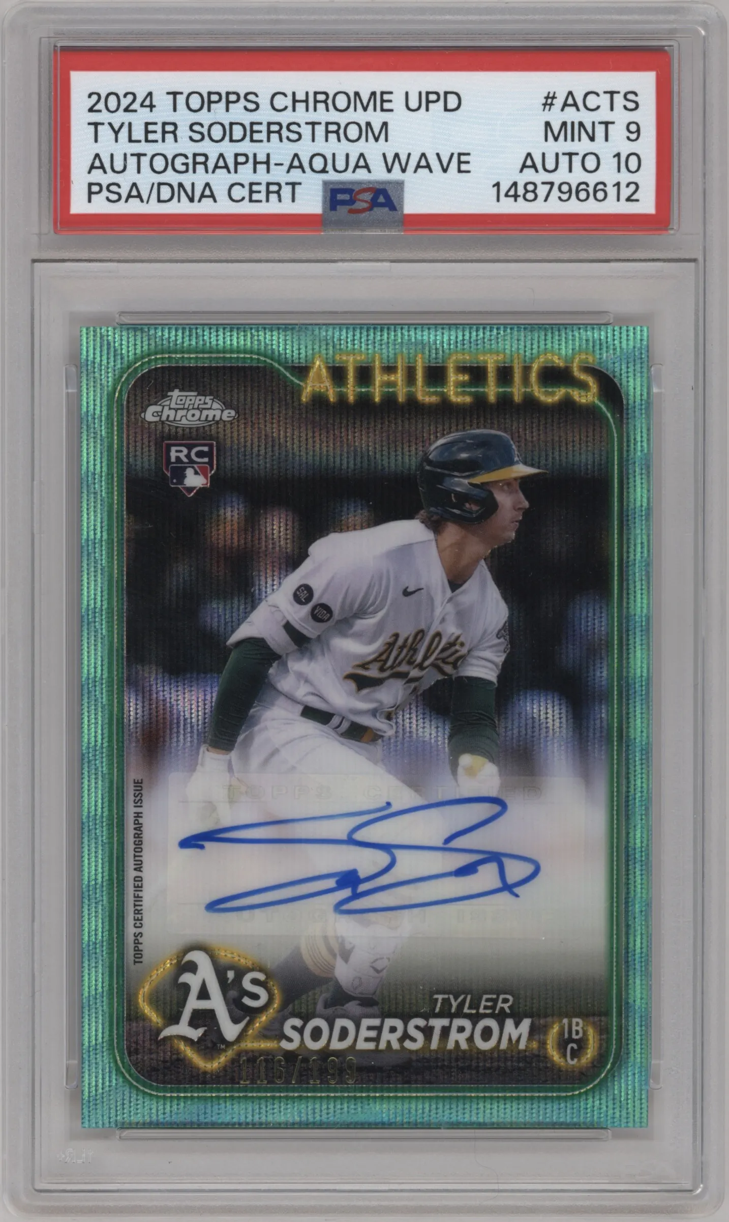 2024 Topps Chrome Update Auto Tyler Soderstrom Aqua Wave Refractor #AC-TS PSA 9