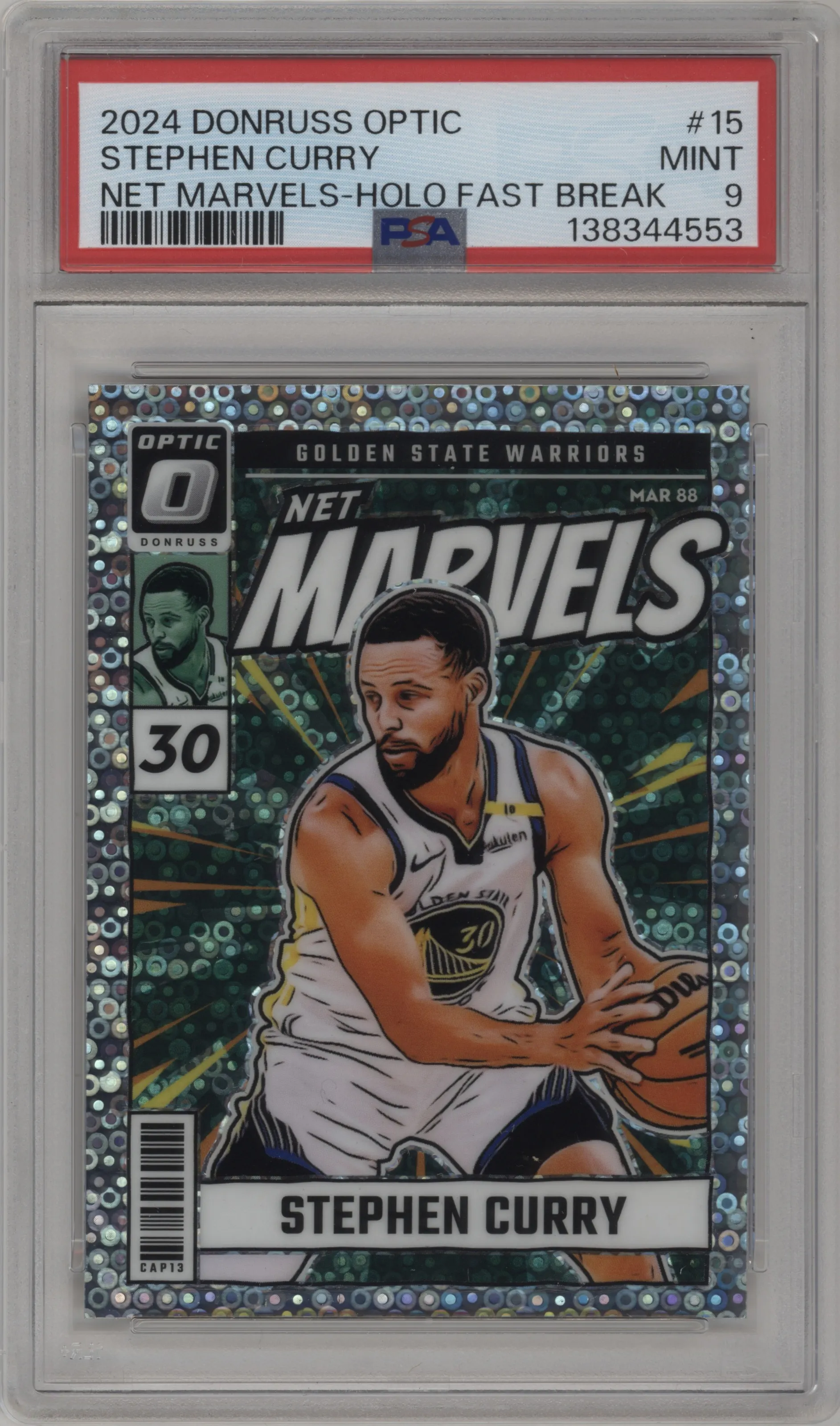 2024 Donruss Optic Net Marvels Stephen Curry Fast Break Holo #15 PSA 9