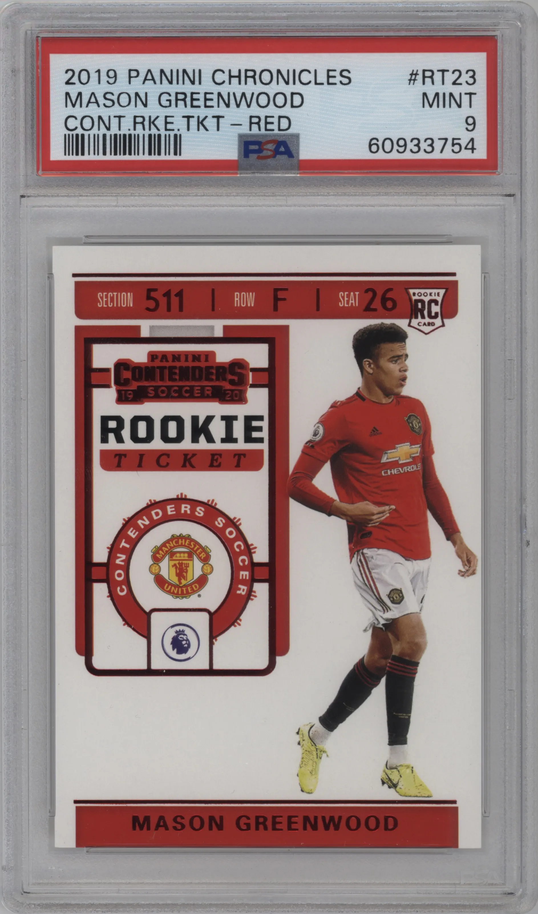 2019 Panini Chronicles Cont.Rke.Tkt. Mason Greenwood Red #RT-23 PSA 9