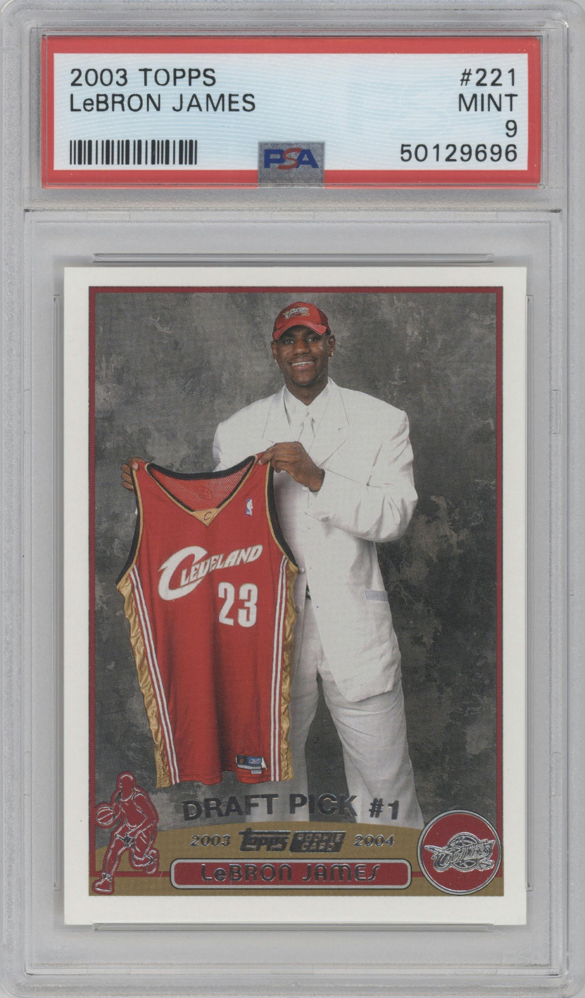 LeBron James from the 2003-04 Topps set graded by PSA and given an overall grade of 9.