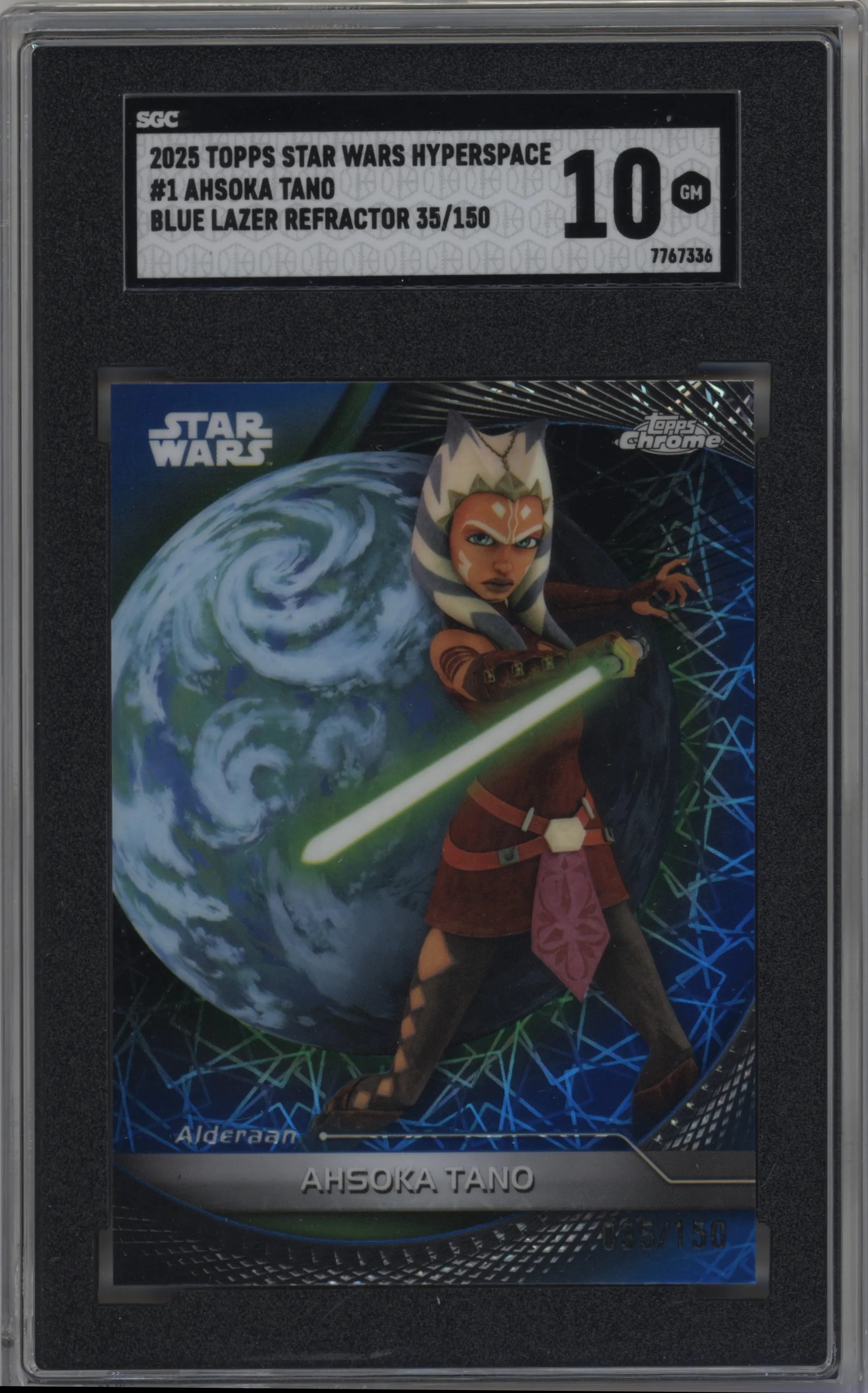 2025 Topps Star Wars Hyperspace Ahsoka Tano Blue Lazer Refractor #1 SGC 10