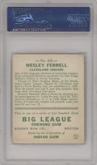 Wes Ferrell from the 1933 Goudey set graded by PSA and given an overall grade of 4.