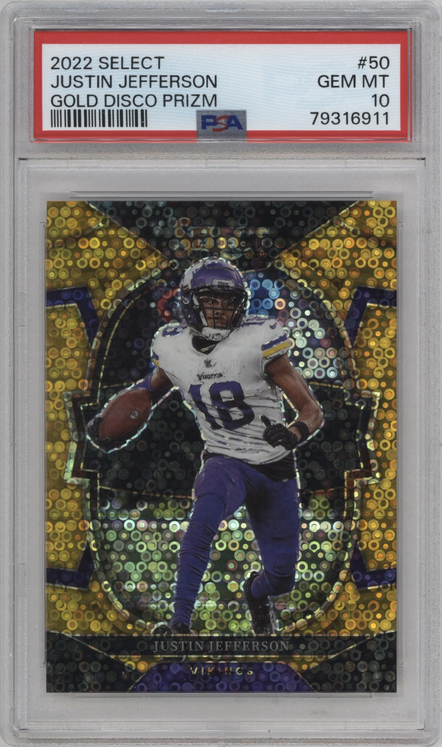 2022 Panini Select Justin Jefferson Gold Disco #50 PSA 10