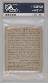 Wes Ferrell from the 1934-36 National Chicle Diamond Stars (R327) set graded by PSA and given an overall grade of 6.