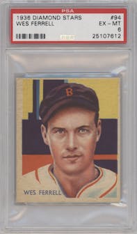 Wes Ferrell from the 1934-36 National Chicle Diamond Stars (R327) set graded by PSA and given an overall grade of 6.