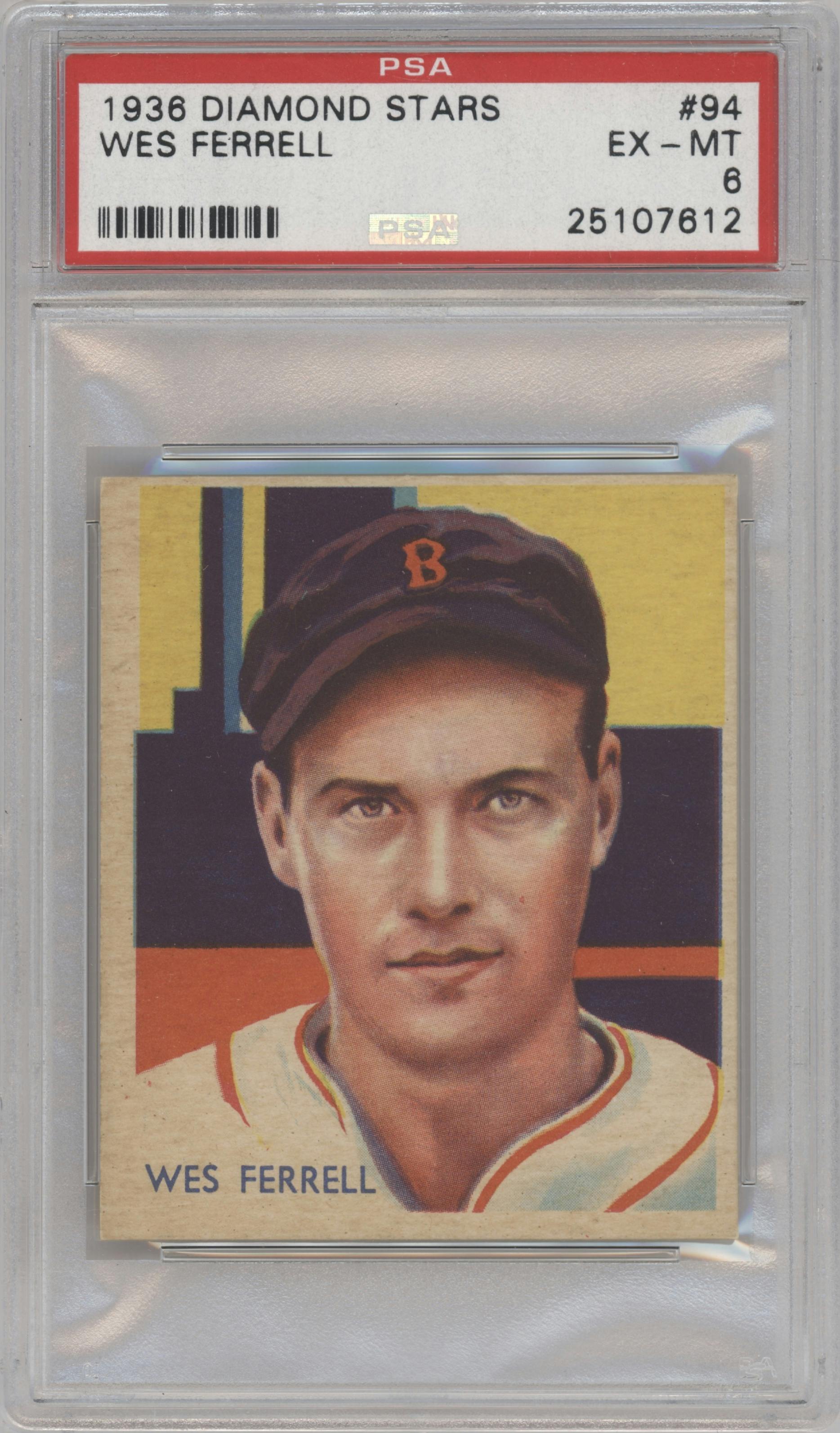 Wes Ferrell from the 1934-36 National Chicle Diamond Stars (R327) set graded by PSA and given an overall grade of 6.