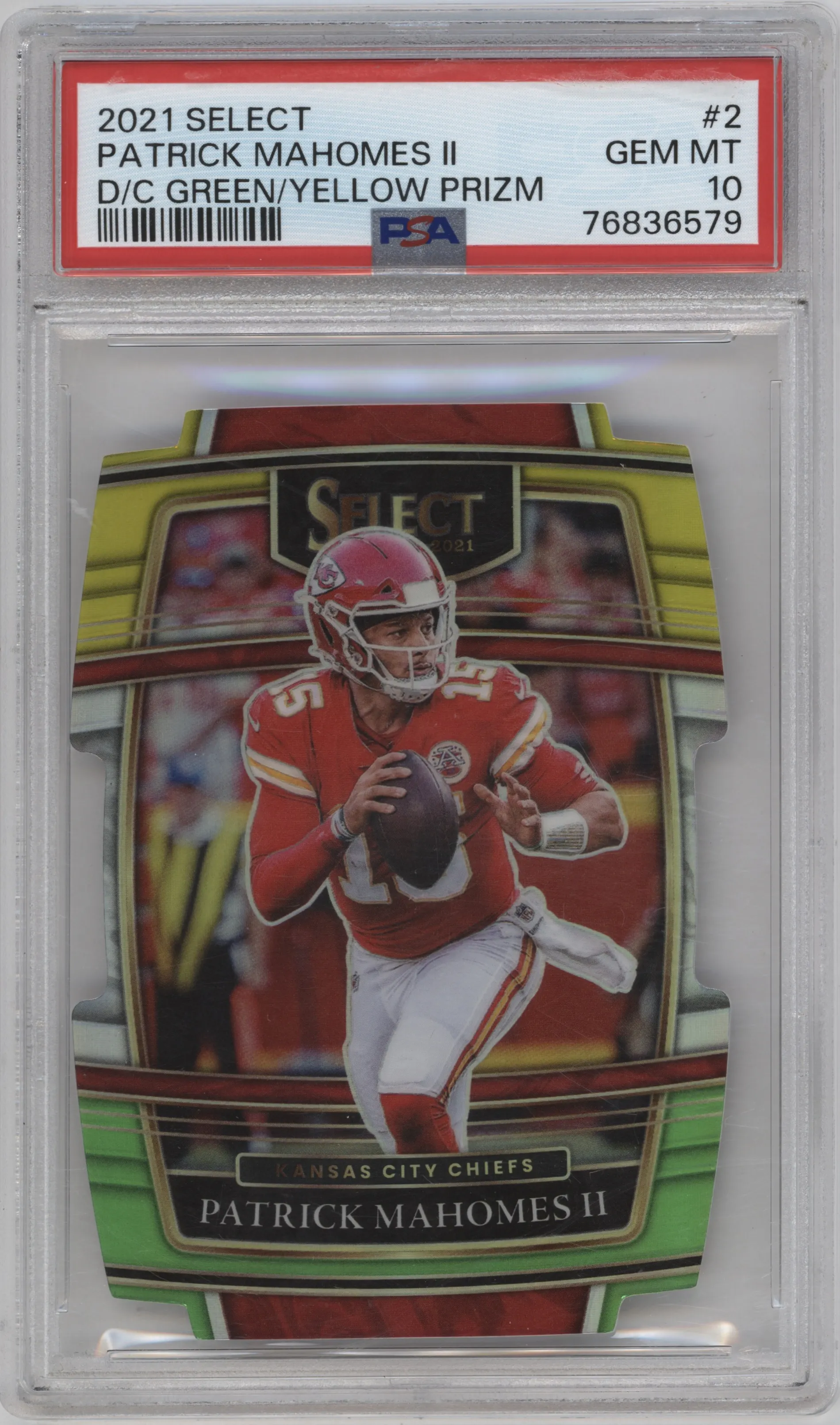 2021 Panini Select Patrick Mahomes II Die-Cut Green/Yellow #2 PSA 10