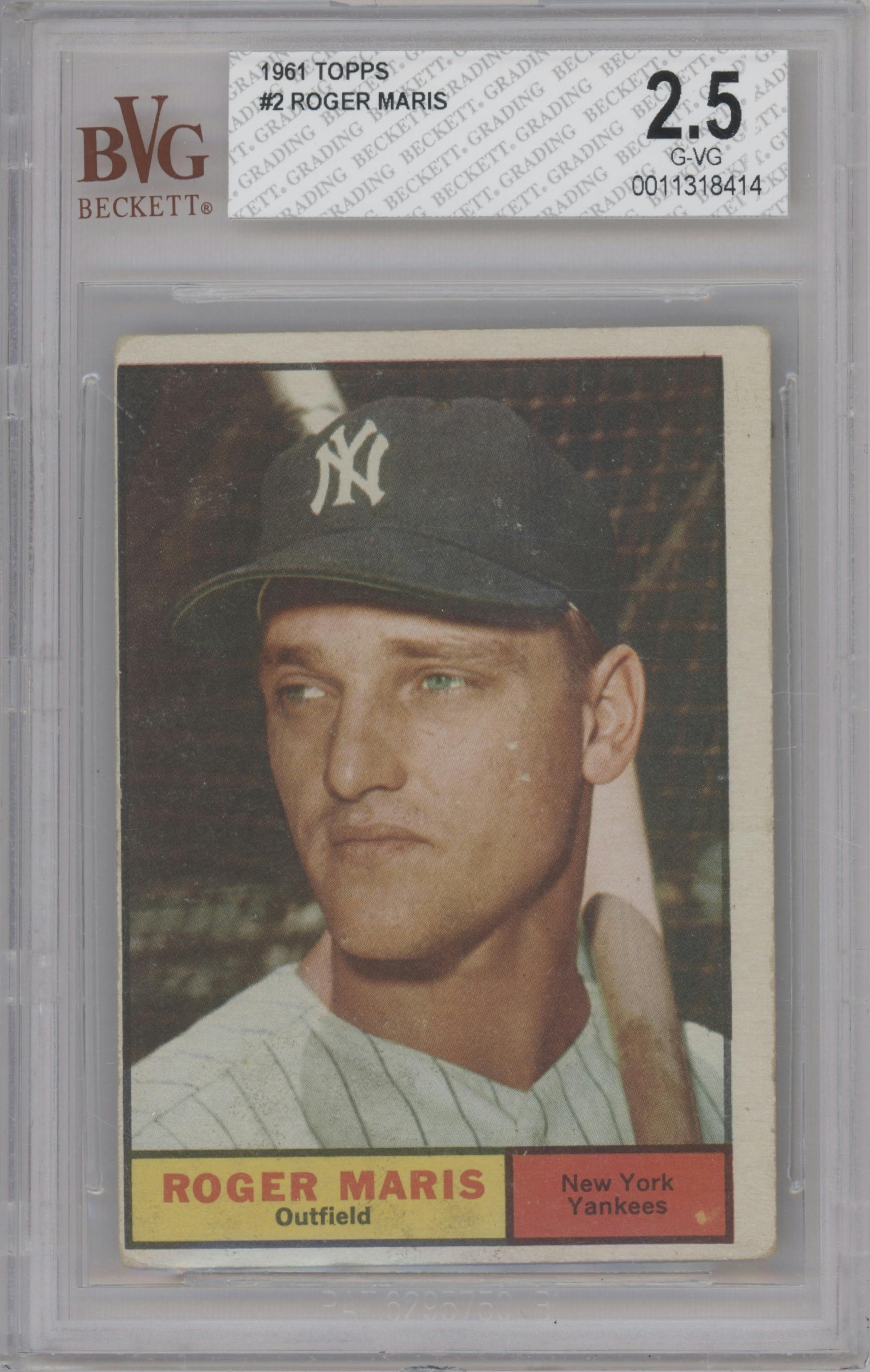 Roger Maris from the 1961 Topps set graded by Beckett and given an overall grade of 2.5.