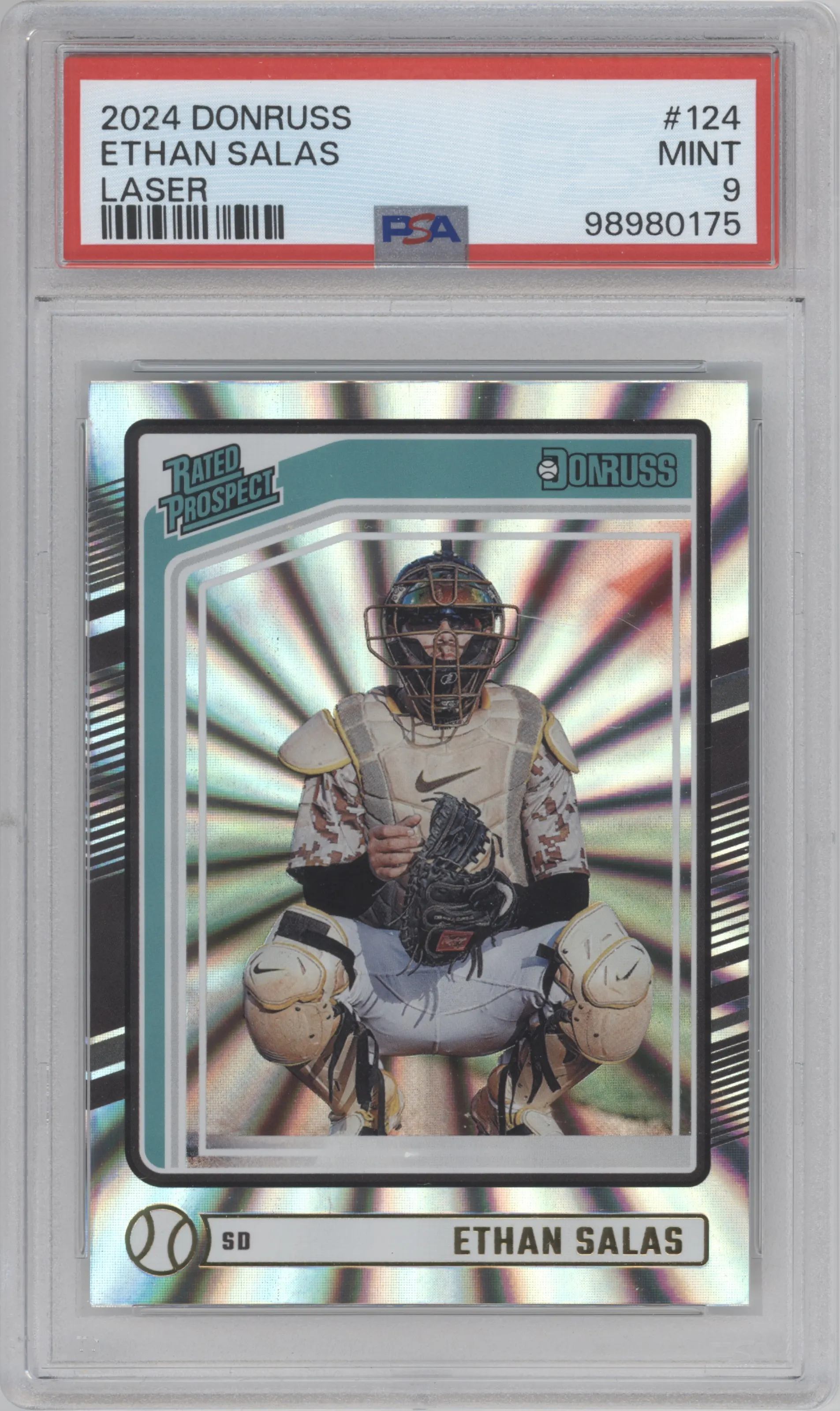 2024 Panini Donruss Rated Prospect Ethan Salas Laser #124 PSA 9