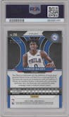 Tyrese Maxey from the 2020-21 Panini Prizm set featuring a Blue Ice parallel graded by PSA and given an overall grade of 10.