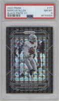 Marcus Allen from the 2022 Panini Prizm set featuring a Black Finite parallel graded by PSA and given an overall grade of 8.