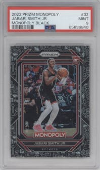 Jabari Smith Jr. from the 2022-23 Panini Prizm Monopoly set featuring a Black Classic Icons parallel graded by PSA and given an overall grade of 9.