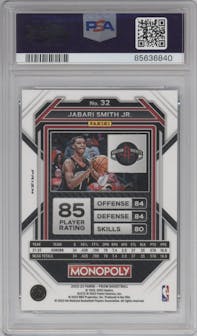Jabari Smith Jr. from the 2022-23 Panini Prizm Monopoly set featuring a Black Classic Icons parallel graded by PSA and given an overall grade of 9.