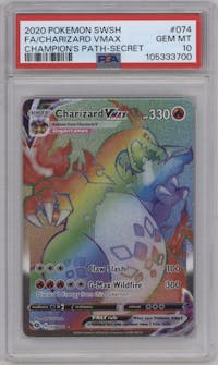 Charizard VMAX from the 2020 Pokemon SWSH set graded by PSA and given an overall grade of 10.