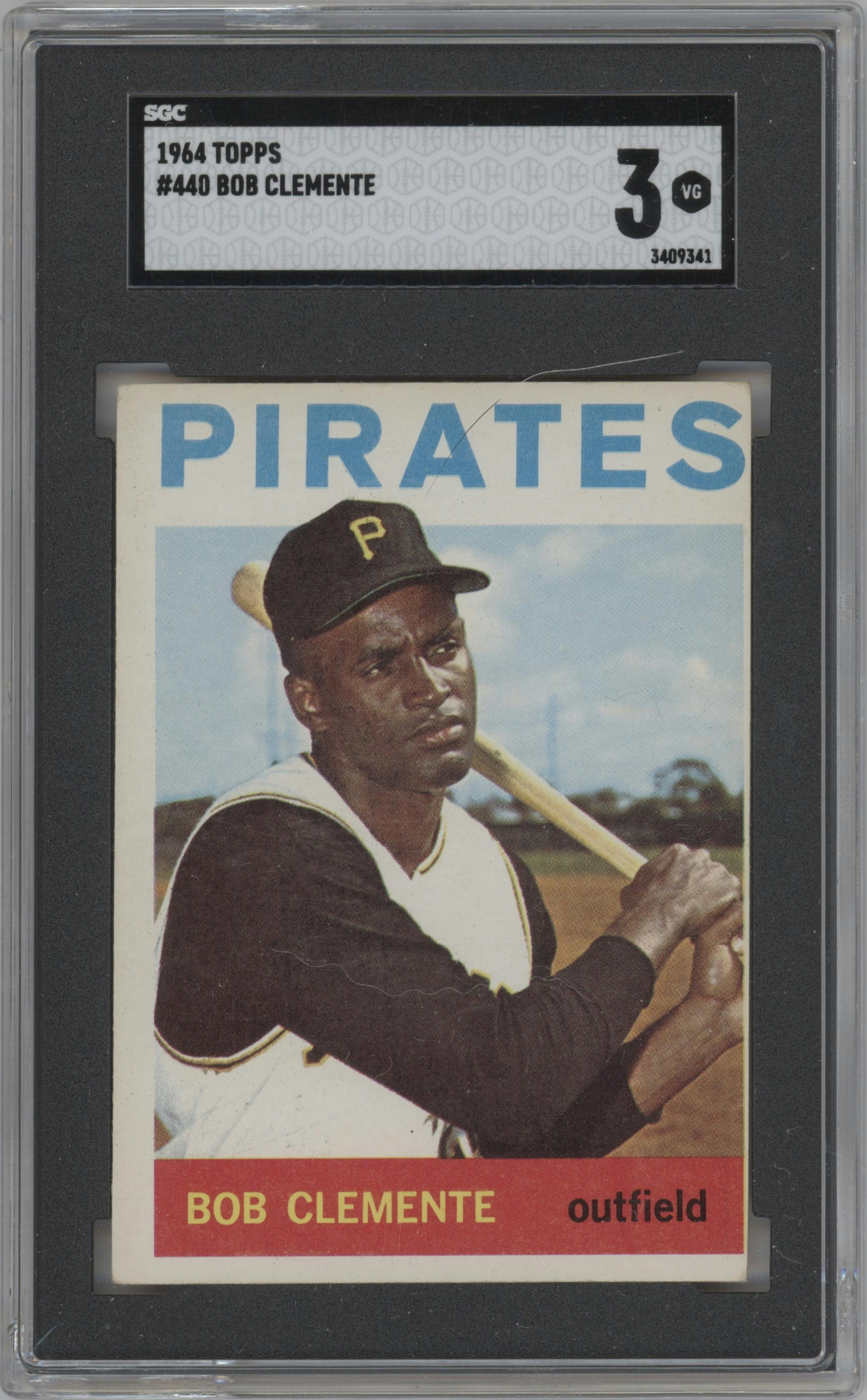 Roberto Clemente from the 1964 Topps set graded by SGC and given an overall grade of 3.