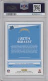 Justin Herbert from the 2020 Panini Donruss Optic set featuring a Hyper Blue  parallel graded by PSA and given an overall grade of 10.