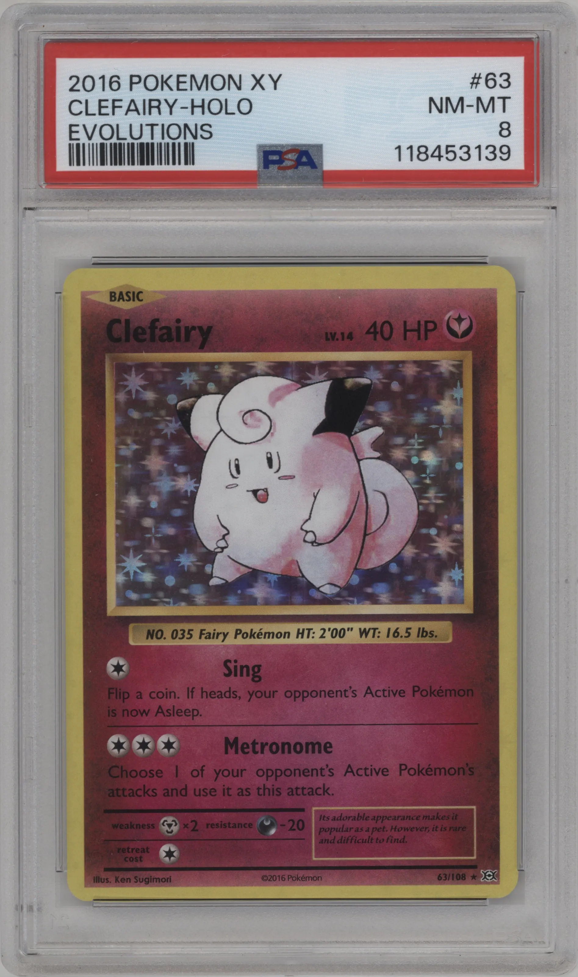 2016 Pokemon XY Evolutions Clefairy #63 PSA 8