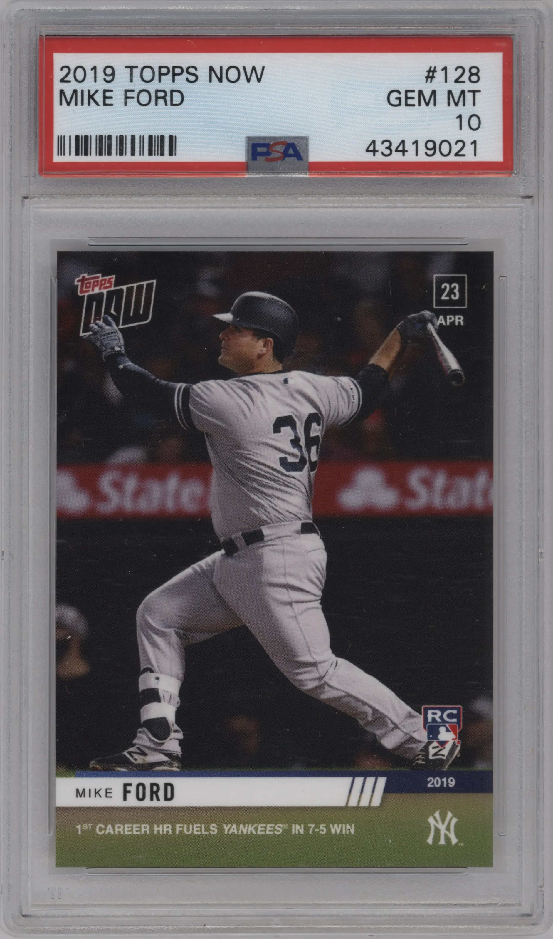 2019 Topps Now Mike Ford PSA 10