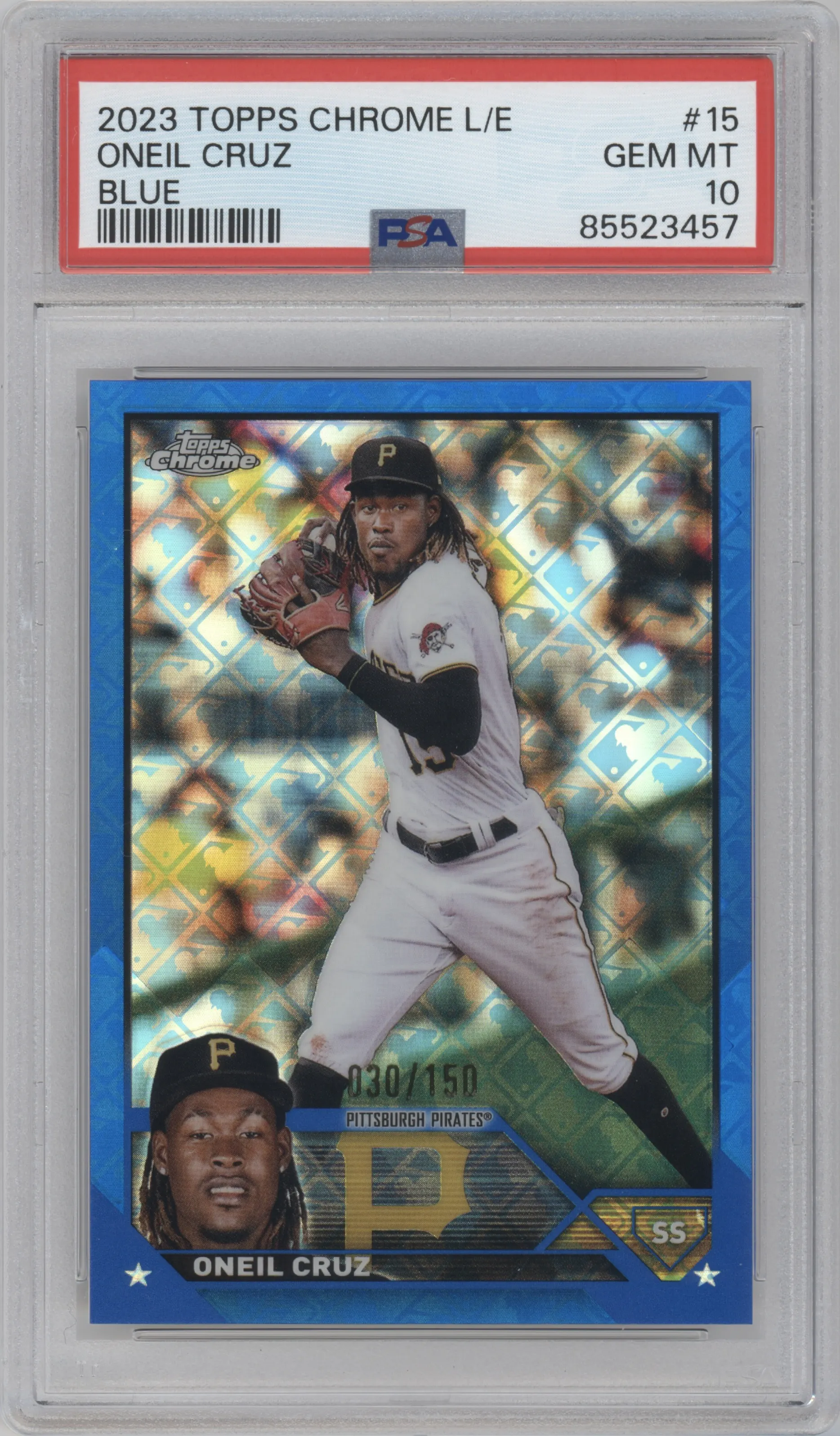 2023 Topps Chrome Logofractor Edition Oneil Cruz Blue Refractor PSA 10