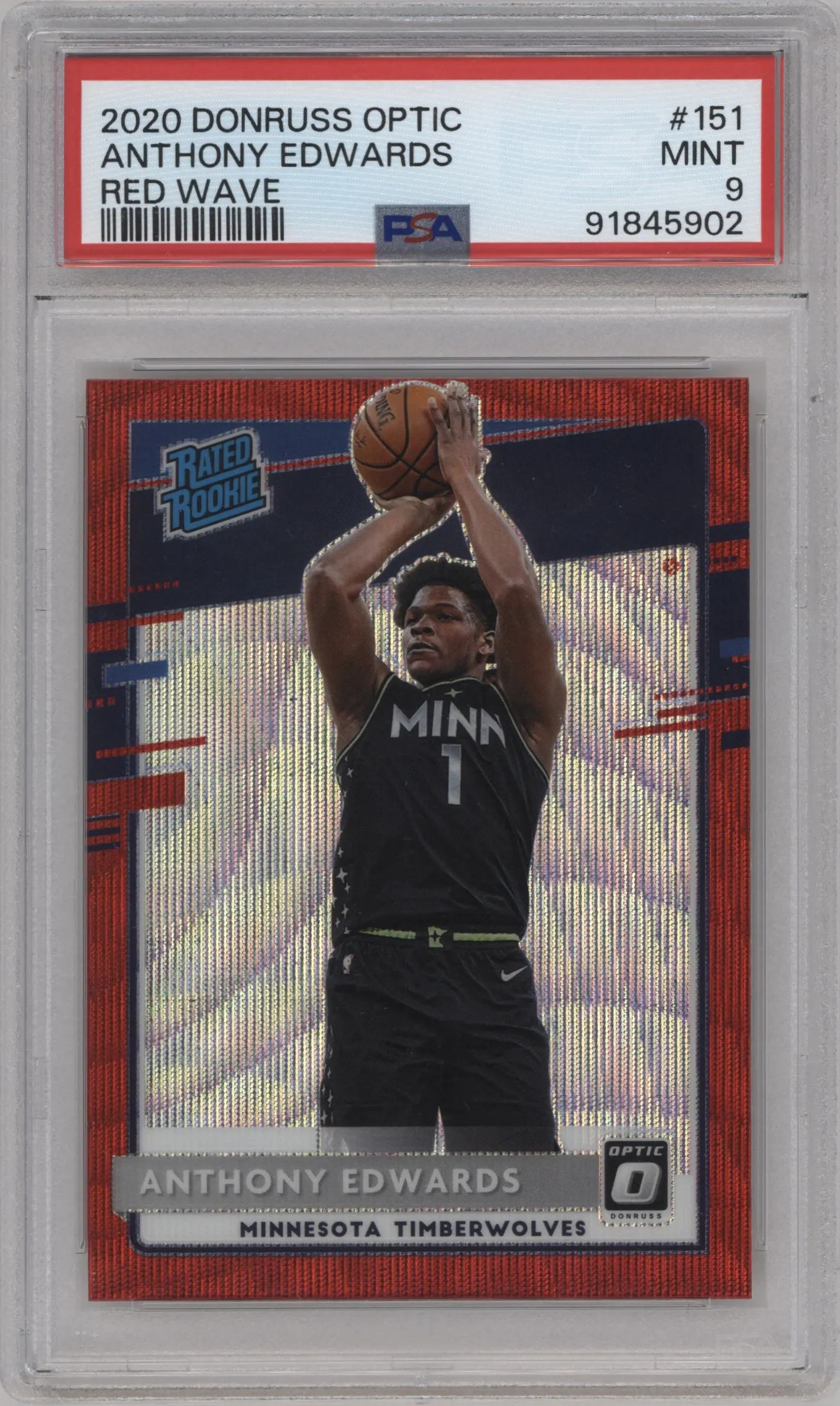 2020 Panini Donruss Optic Rated Rookie Anthony Edwards Red Wave PSA 9