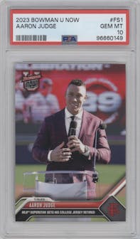 Aaron Judge from the 2023-24 Bowman U Now set graded by PSA and given an overall grade of 10.