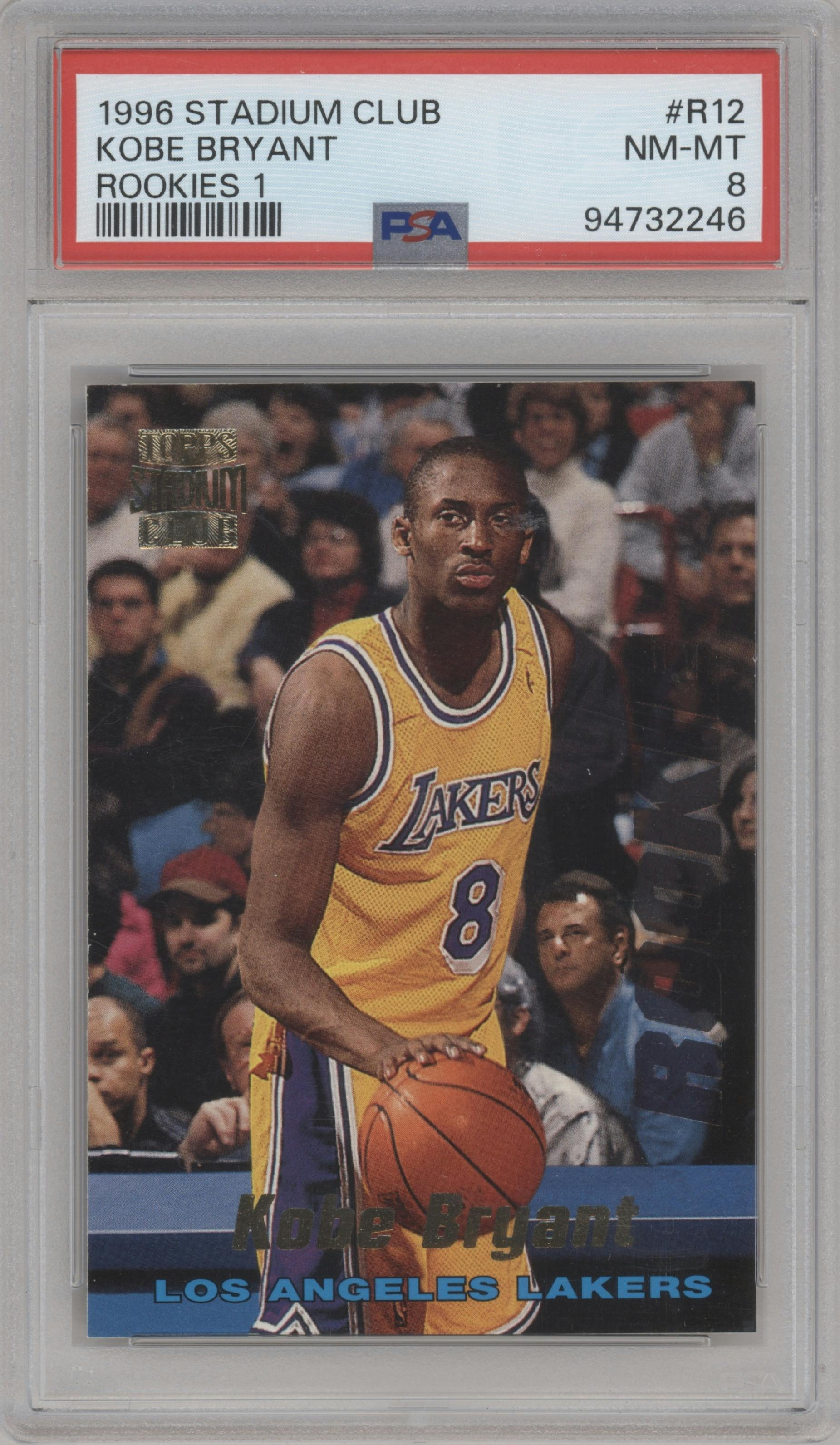 Kobe Bryant  from the 1996-97 Topps Stadium Club set graded by PSA and given an overall grade of 8.