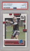 Brock Purdy from the 2022 Panini Donruss set graded by PSA and given an overall grade of 10.