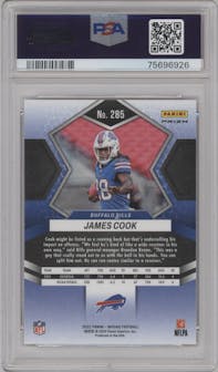 James Cook from the 2022 Panini Mosaic set featuring a Pink Camo parallel graded by PSA and given an overall grade of 10.