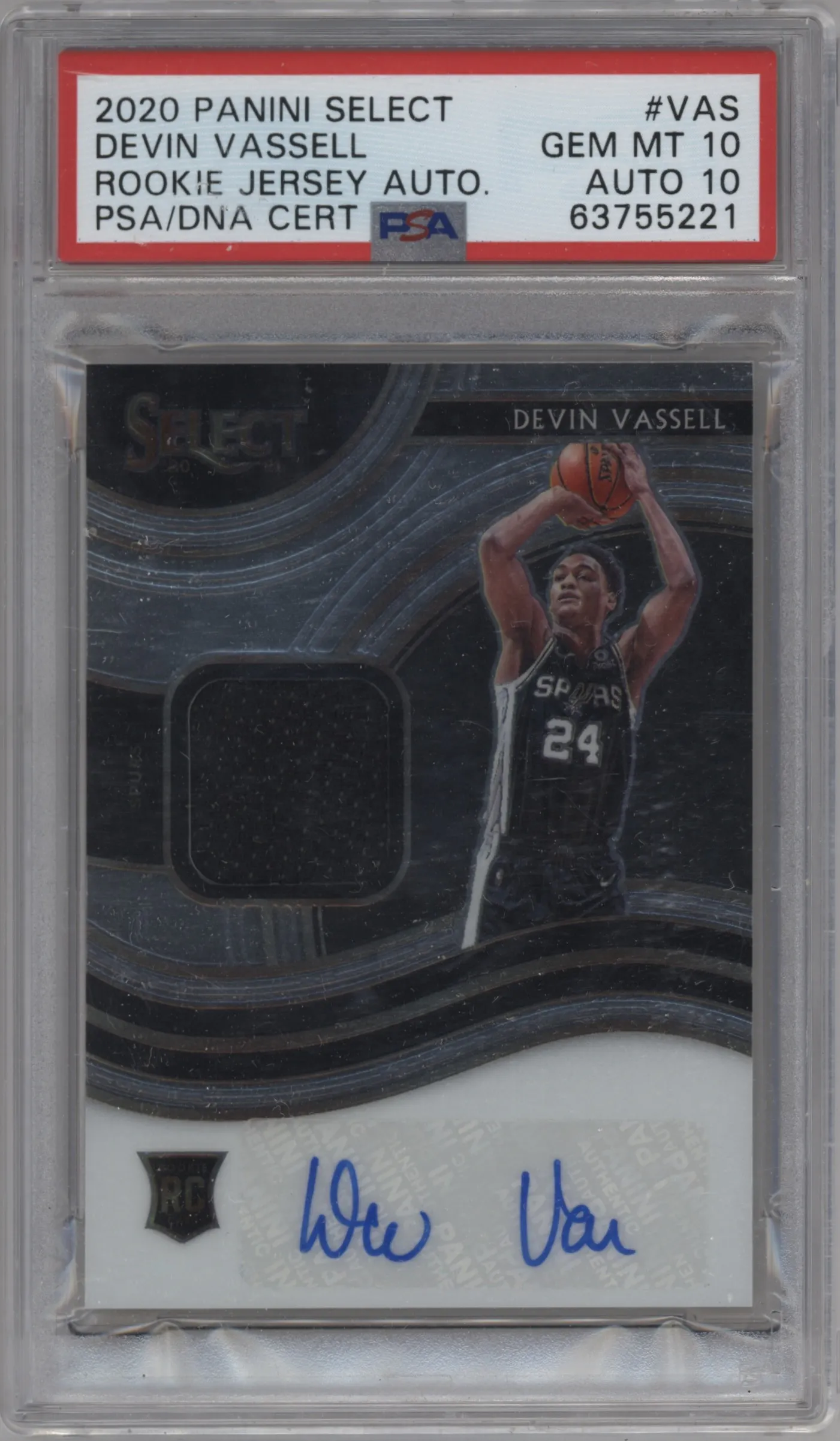 2020 Panini Select Rke.Jrsy.Au. Devin Vassell #RJA-VAS PSA 10