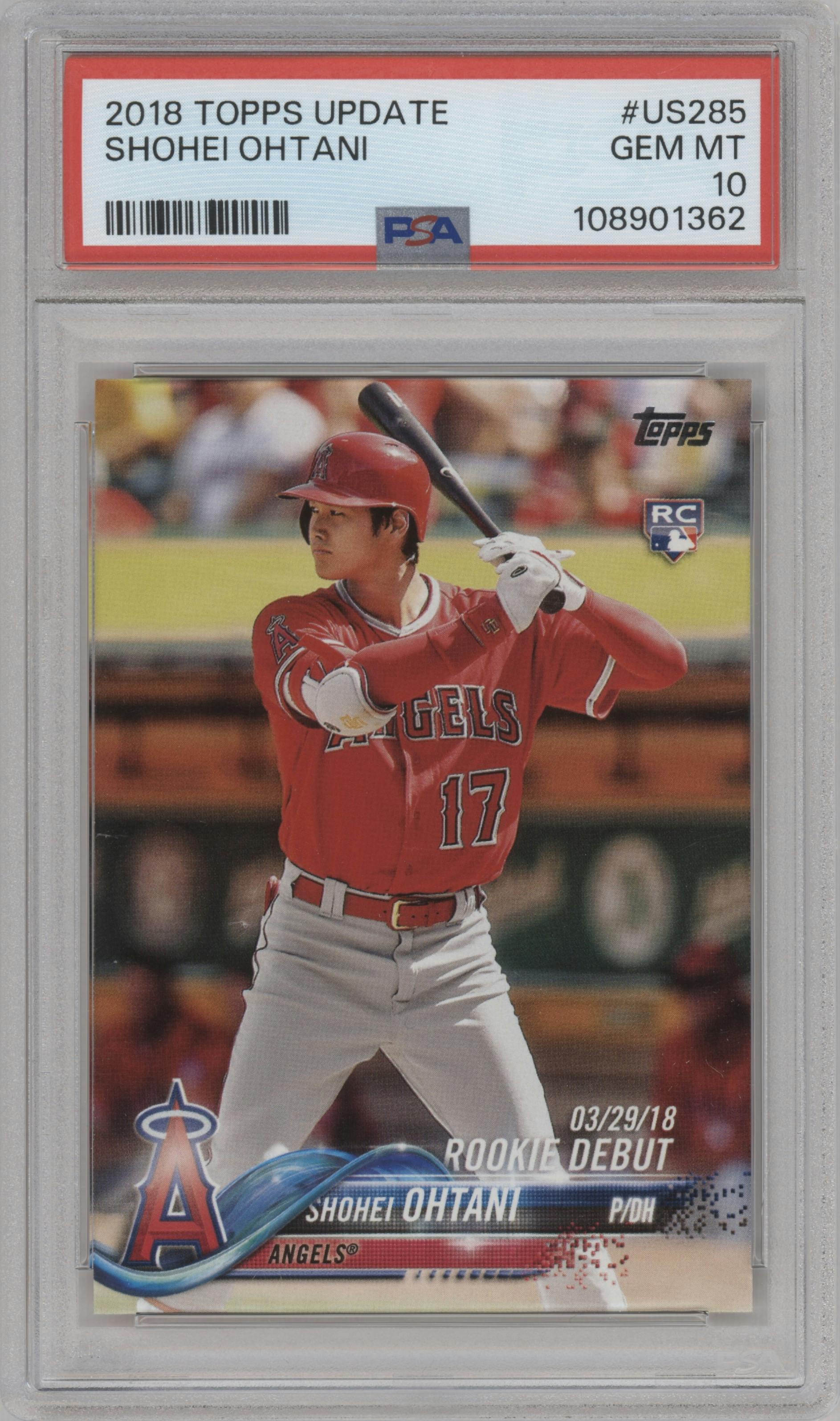 Shohei Ohtani from the 2018 Topps Update set graded by PSA and given an overall grade of 10.