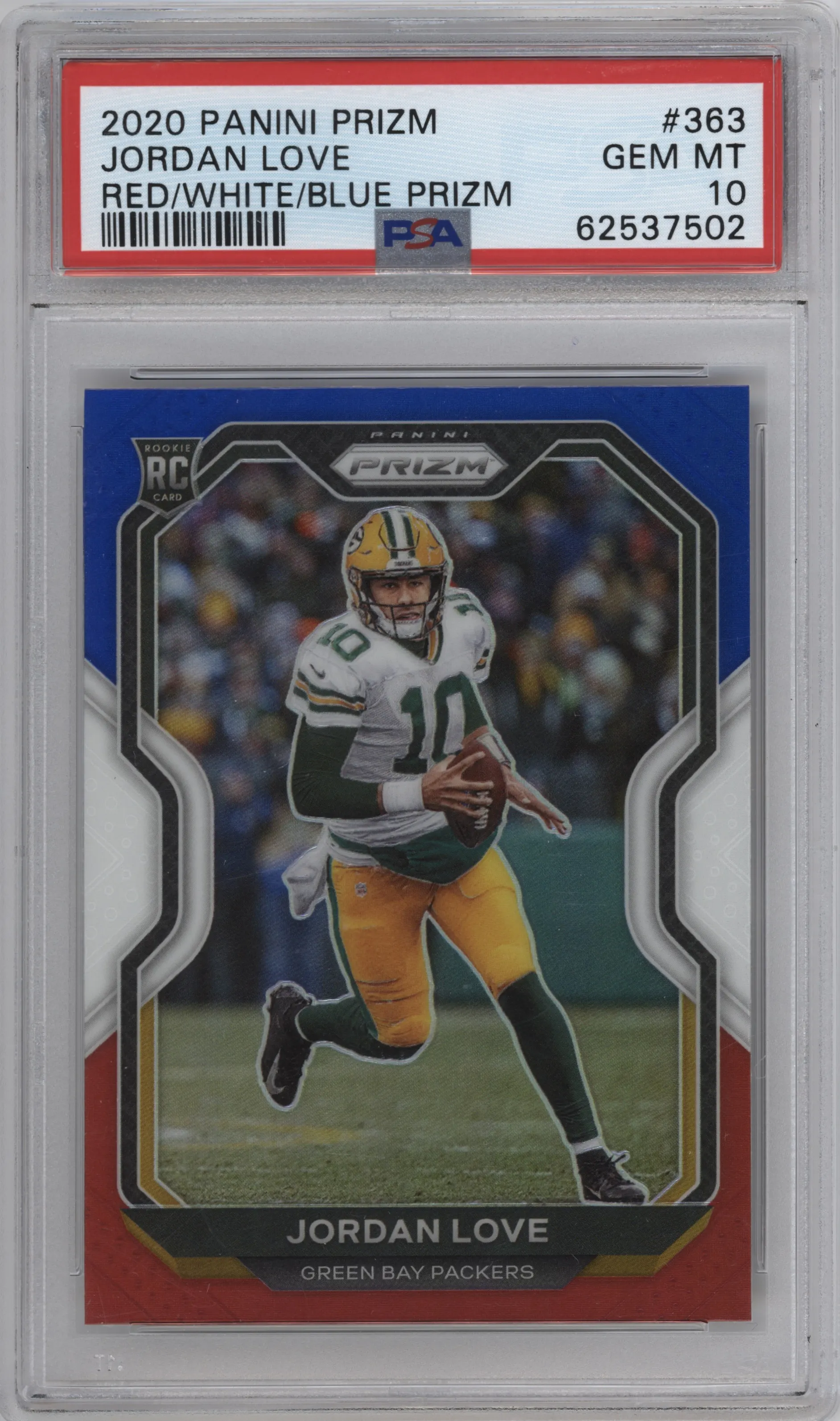 2020 Panini Prizm Jordan Love Red/White/Blue Prizm PSA 10