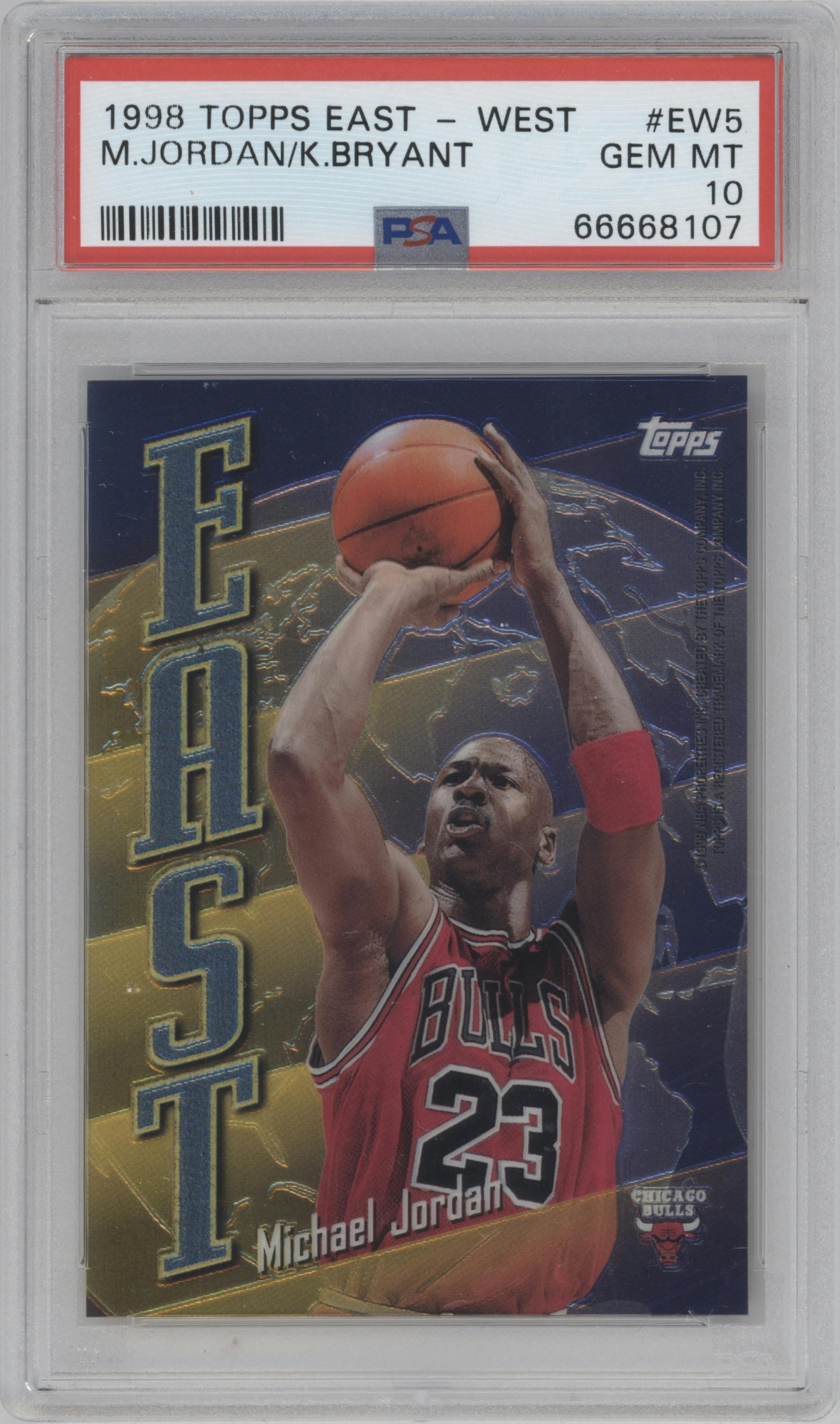 Michael Jordan/Kobe Bryant from the 1998-99 Topps set graded by PSA and given an overall grade of 10.