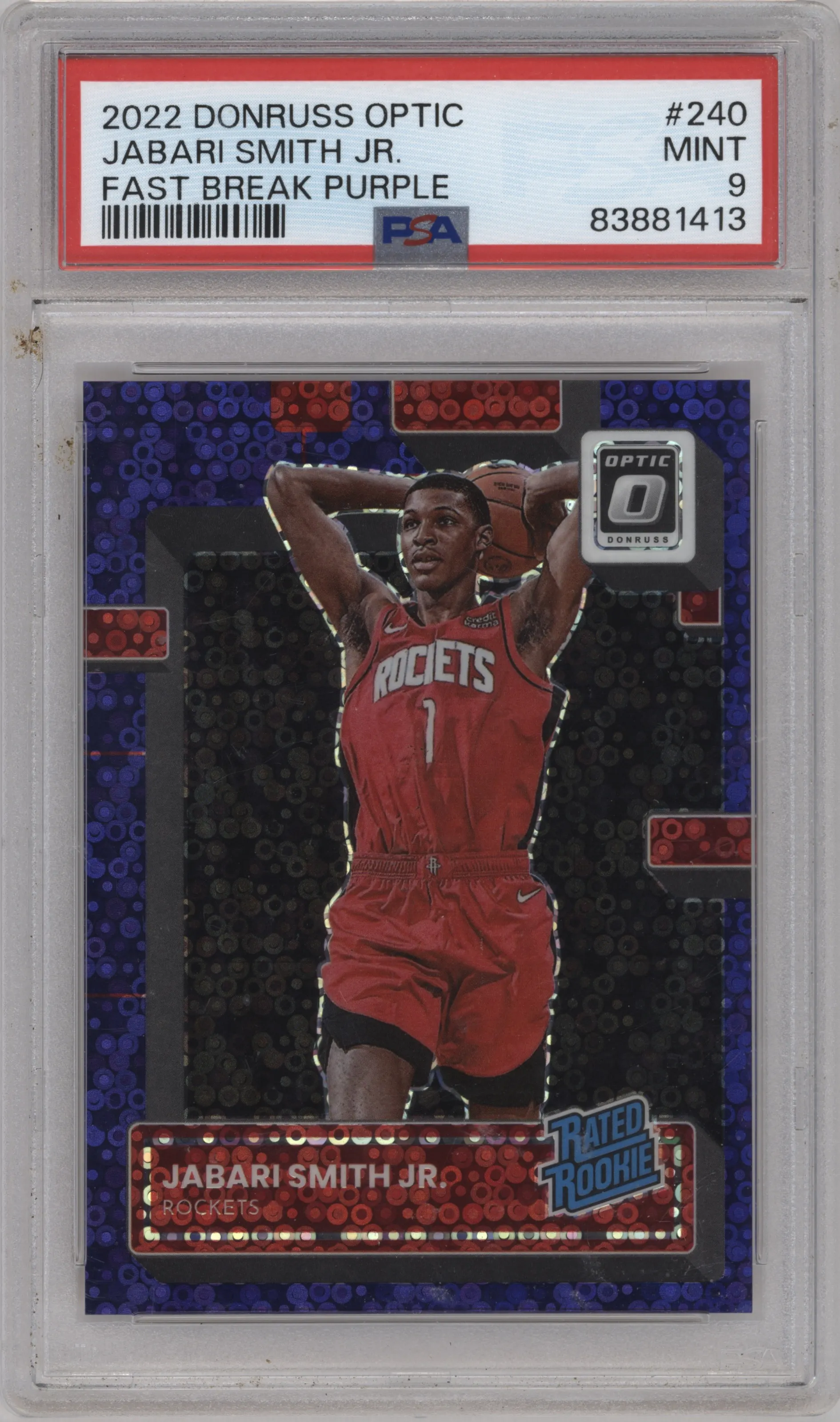 2022 Panini Donruss Optic Rated Rookie Jabari Smith Jr. Fast Break Purple #240 PSA 9