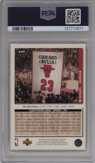 Michael Jordan  from the 1994-95 Upper Deck Collector's Choice set featuring a Gold Signature parallel graded by PSA and given an overall grade of 8.