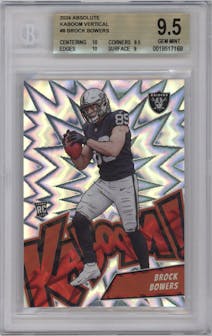 Brock Bowers from the 2024 Panini Absolute set graded by Beckett and given an overall grade of 9.5.