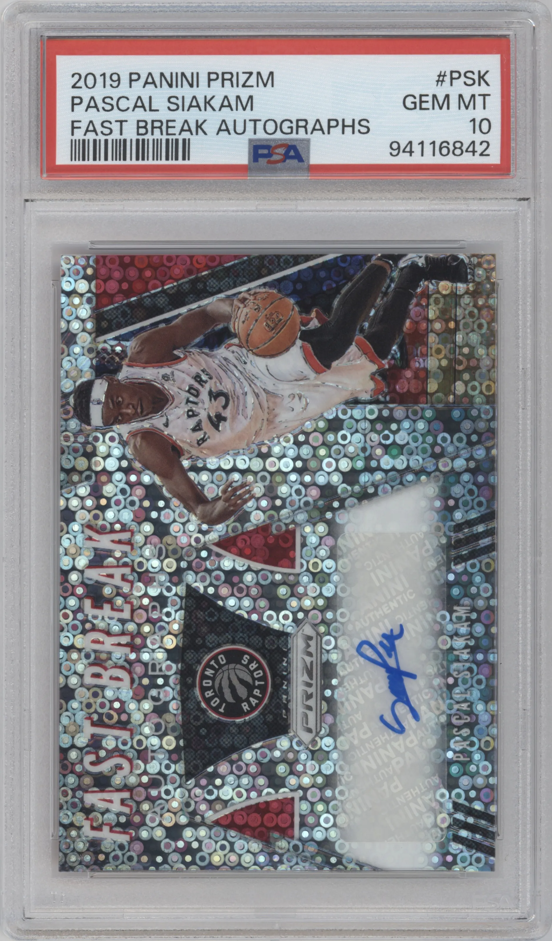 2019 Panini Prizm Fast Break Auto Pascal Siakam #FB-PSK PSA 10