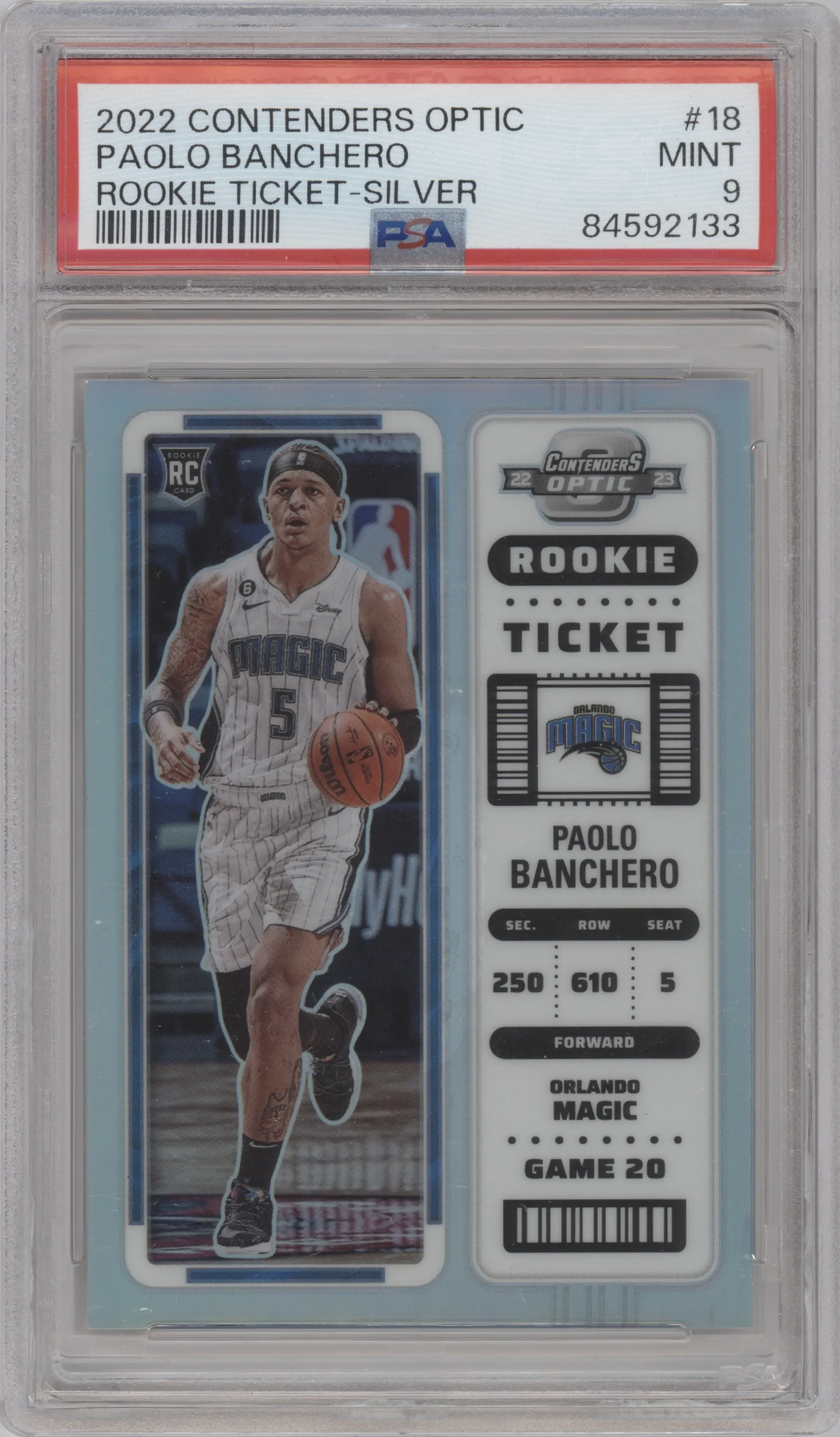2022 Panini Contenders Optic Rke.Tkt. Paolo Banchero Silver #18 PSA 9