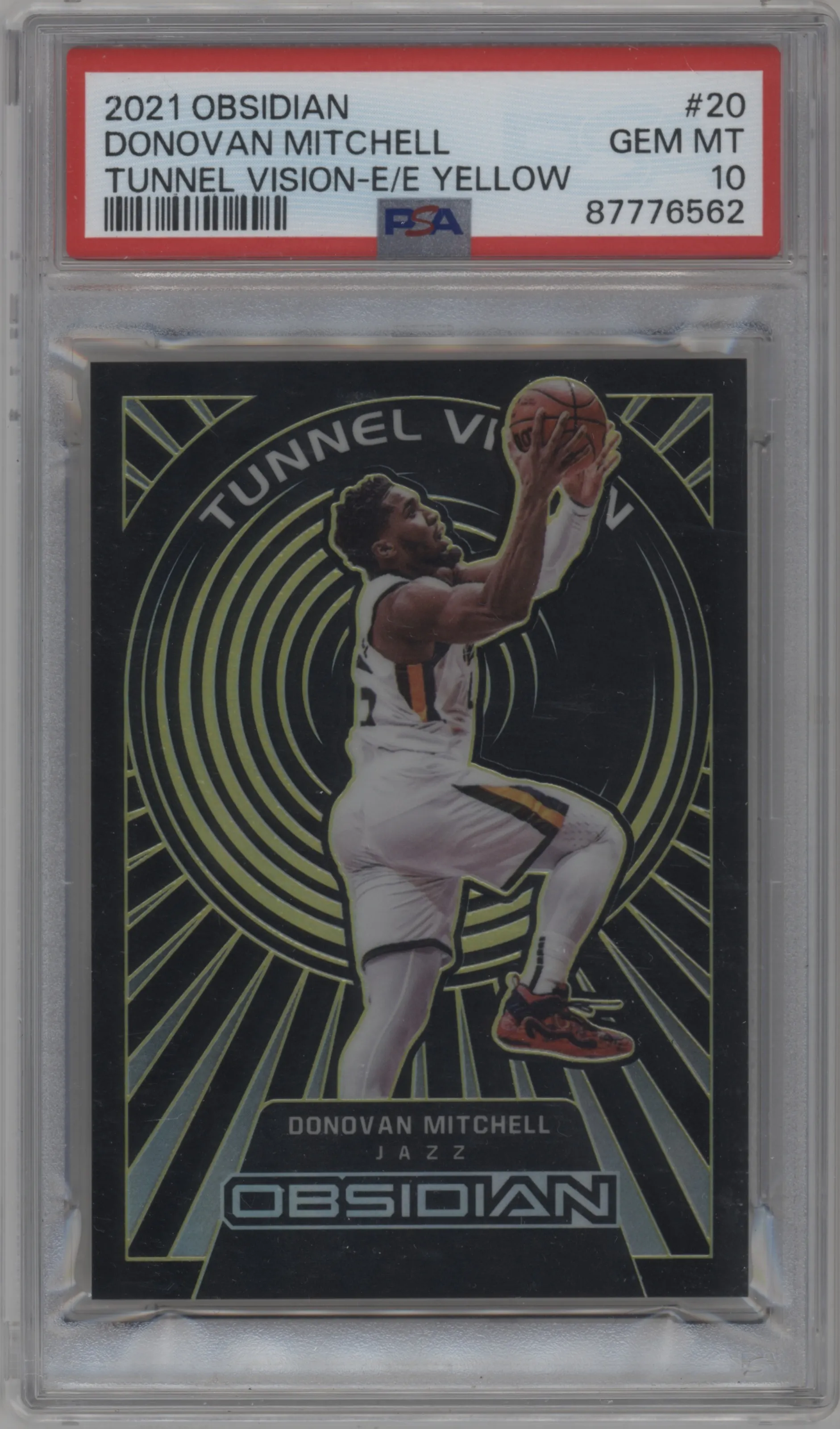 2021 Panini Obsidian Tunnel Vision Donovan Mitchell Electric Etch Yellow Flood #20 PSA 10