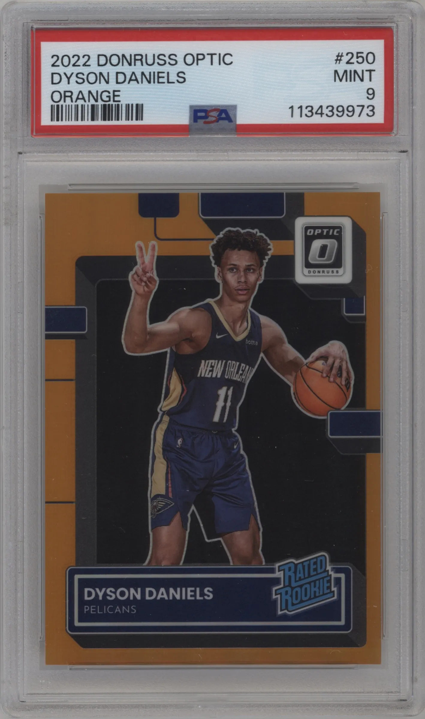 2022 Panini Donruss Optic Rated Rookie Dyson Daniels Orange PSA 9