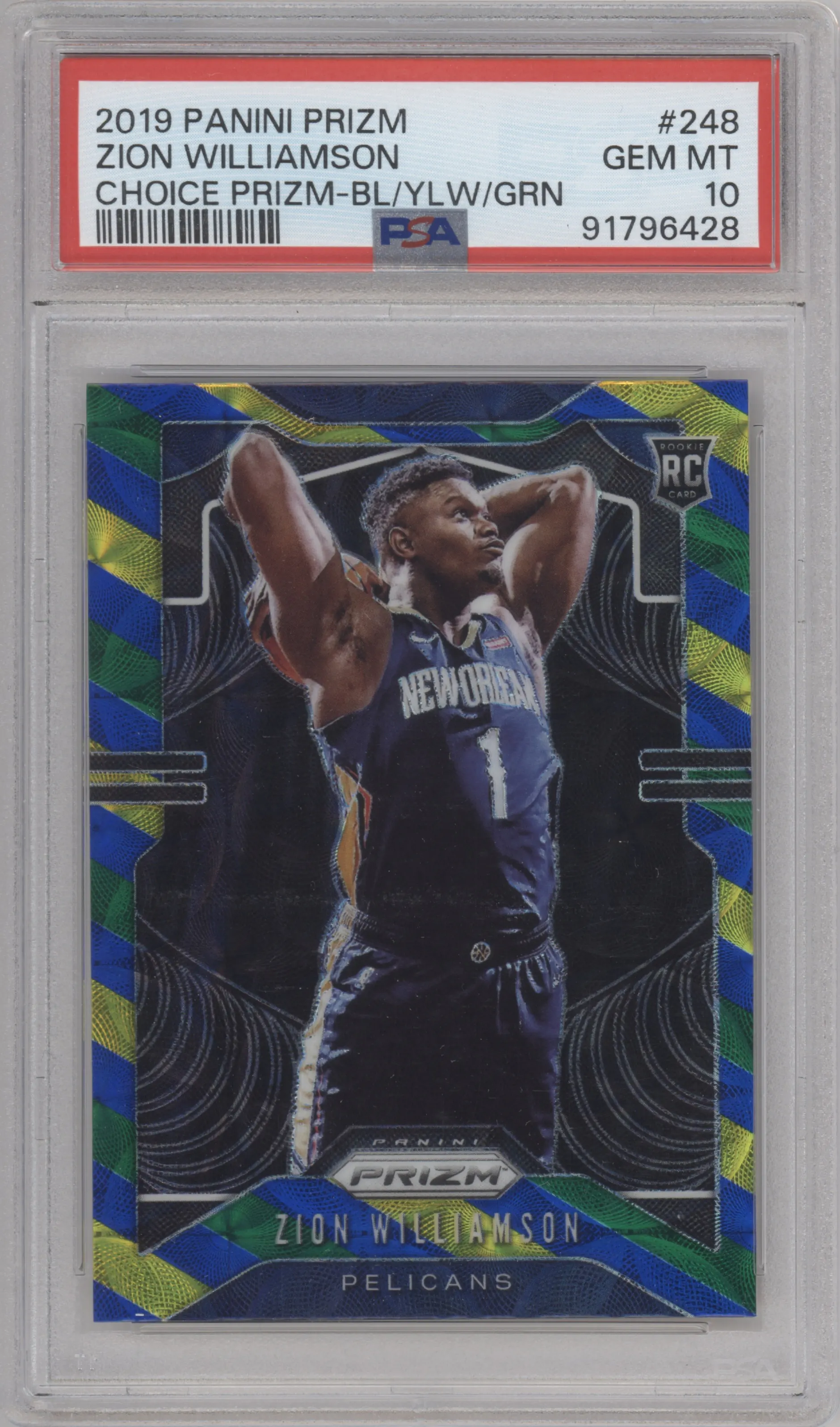2019 Panini Prizm Zion Williamson Choice Blue/Yellow/Green #248 PSA 10